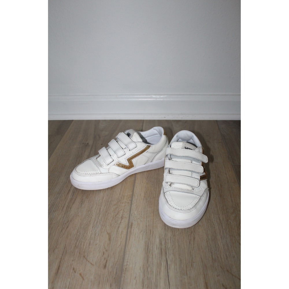 Vans Lowland CC V White Gold Leather Velcro Skate Sneakers Women's 5.5 721356